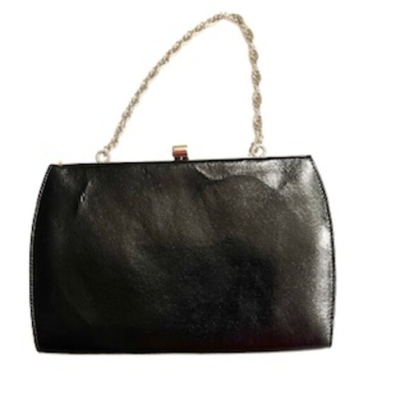 HOBO International Black Leather Clutch/Handbag with Silver Chain (Vtg) - Picture 7 of 7